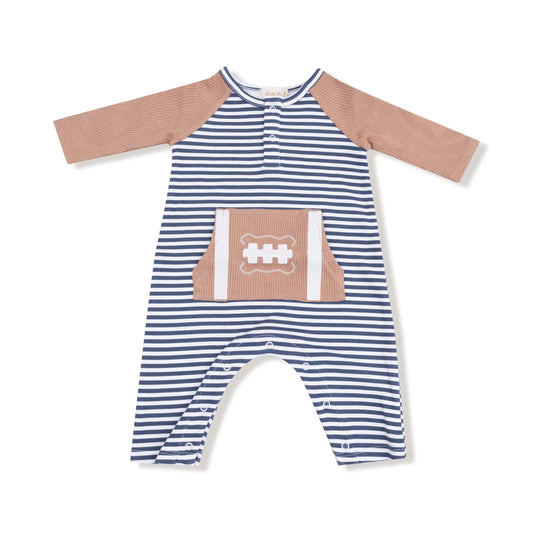 Organic Cotton Raglan Henley Romper With Football Pocket Angel Dear Everetts Place: Online Boutique
