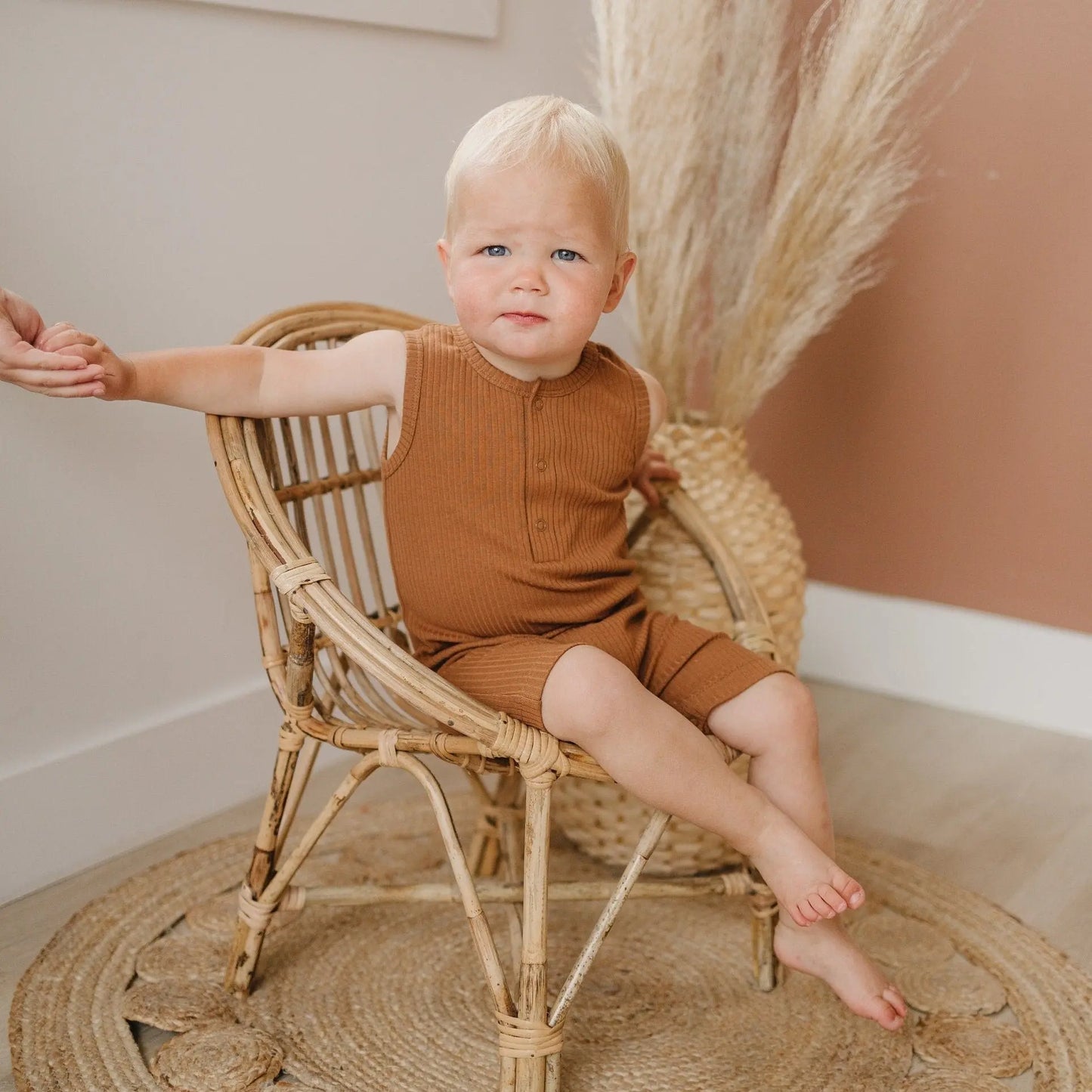 Little Joy Co. Organic Cotton Ribbed Sleeveless Romper With Henley Front - Apparel & Accessories > Clothing > Baby & Toddler Clothing > Baby & Toddler Outfits