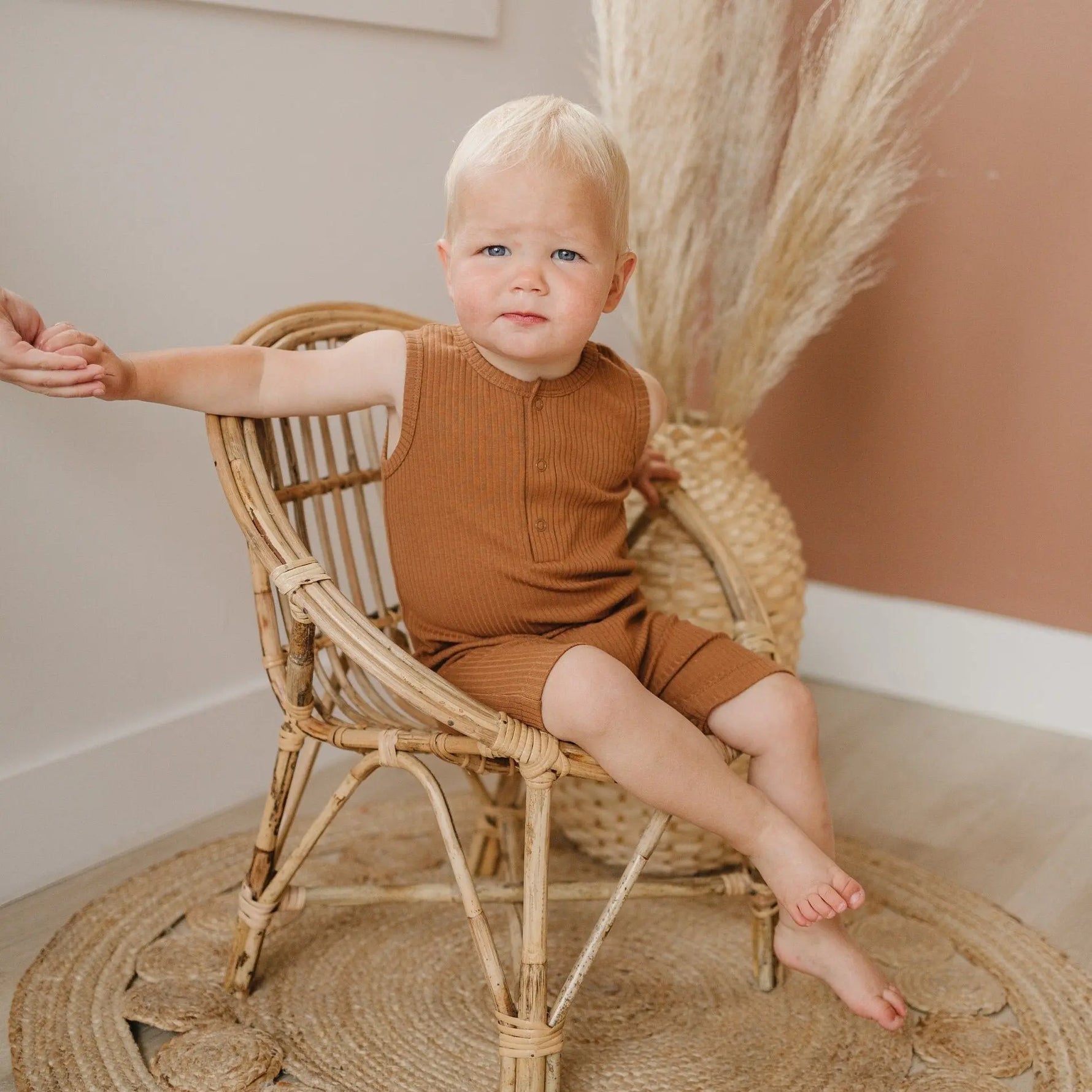Little Joy Co. Organic Cotton Ribbed Sleeveless Romper With Henley Front - Apparel & Accessories > Clothing > Baby & Toddler Clothing > Baby & Toddler Outfits