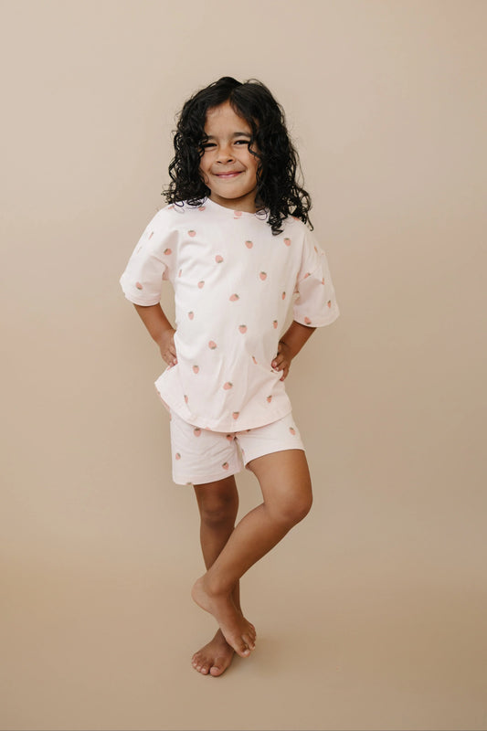 Little Joy Co. Organic Cotton Strawberry Print Shorts Set for Kids - Apparel & Accessories > Clothing > Baby & Toddler Clothing > Baby & Toddler Outfits