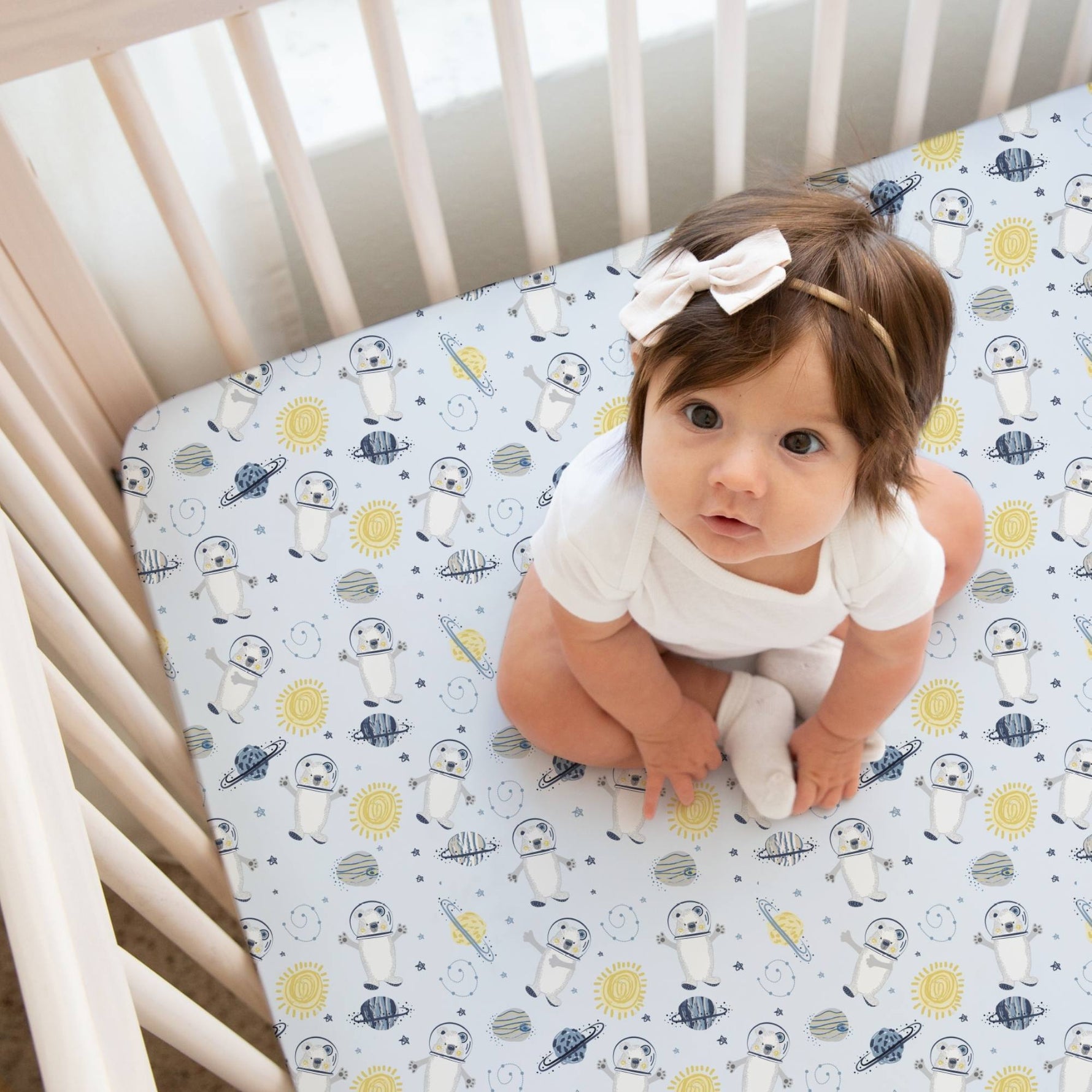 Organic Crib Sheet Space Bears GOTS Certified For Nurseries Norani Baby Everetts Place: Online Boutique