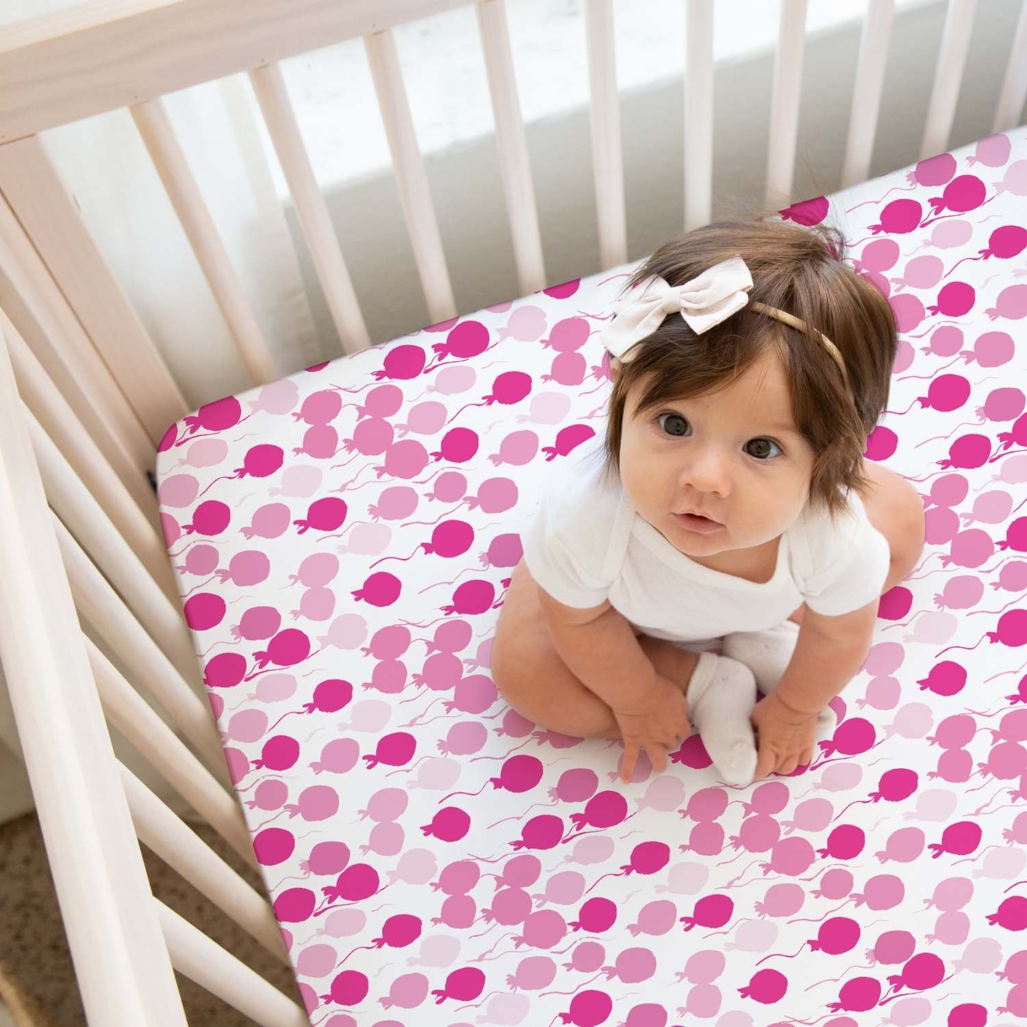 Organic Fitted Crib Sheet Pink Balloons For Baby Nursery Norani Baby Everetts Place: Online Boutique
