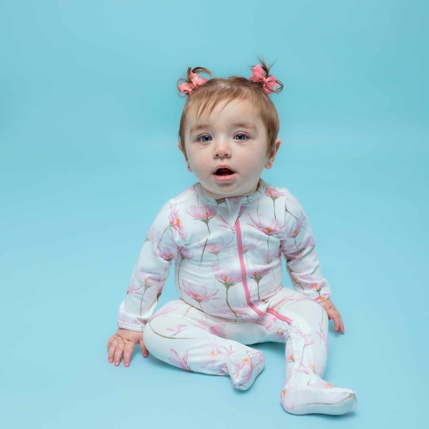 Organic Footed Onesie Pink Petals Soft Cotton Newborns Norani Baby Everetts Place: Online Boutique