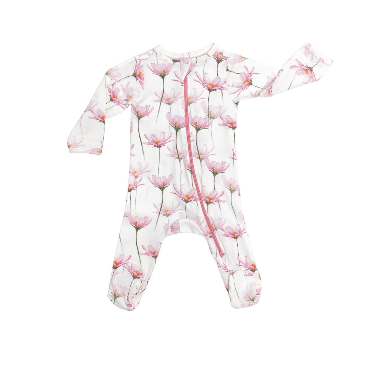 Norani Baby Organic Footed Onesie Pink Petals Soft Cotton Newborns - Everetts Place Boutique - 
