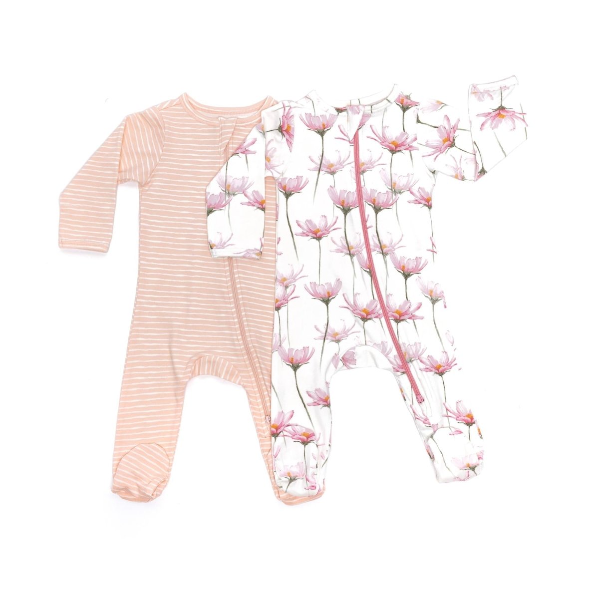 Norani Baby Organic Footed Onesie Pink Petals Soft Cotton Newborns - Everetts Place Boutique - 