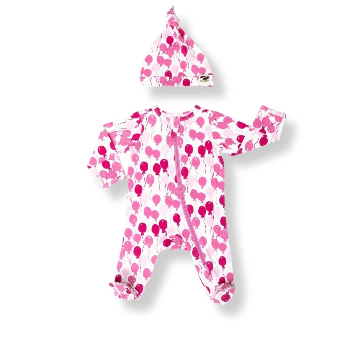 Norani Baby Organic Footie Pink Balloons Baby Onesie Newborn Wear - Everetts Place Boutique - 