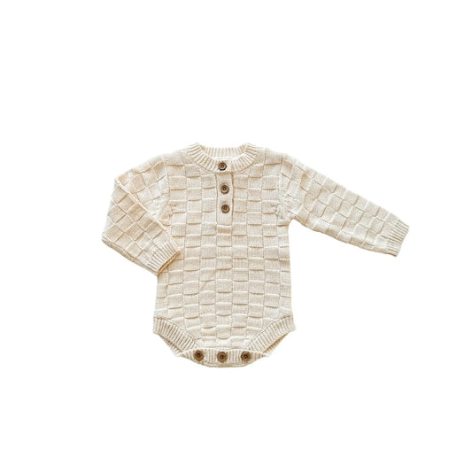 Organic Knit Bodysuit- Cream Checker Harp Angel Boutique