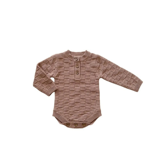 Organic Knit Bodysuit- Mocha Checker Harp Angel Boutique