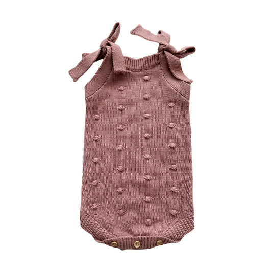Organic Knit Romper - Mauve Pom Harp Angel Boutique