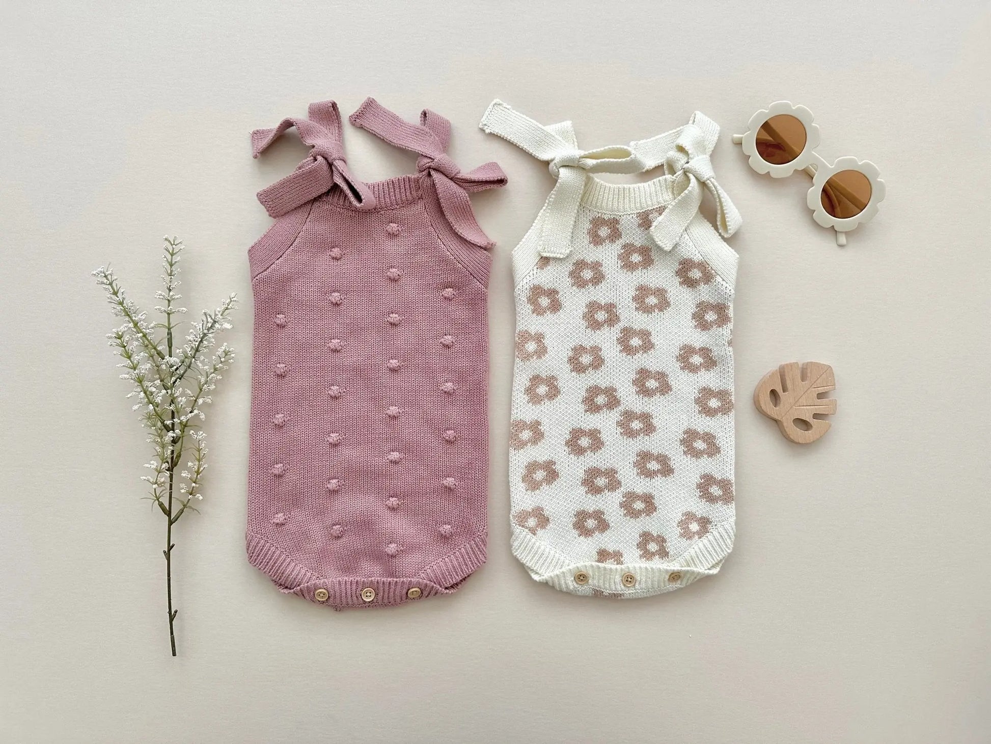 Organic Knit Romper - Mauve Pom Harp Angel Boutique