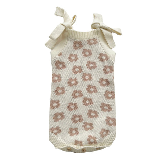 Organic Knit Romper - Mocha Daisy Harp Angel Boutique