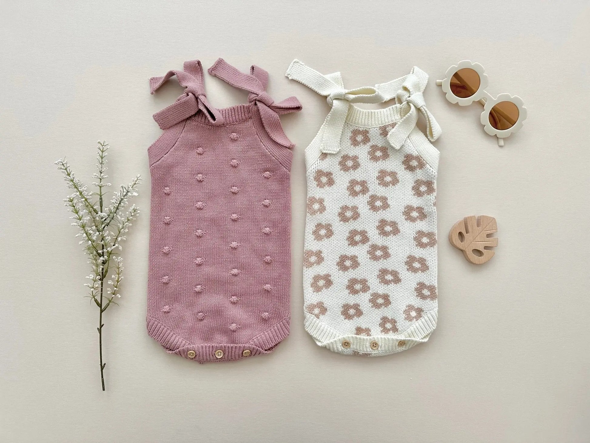 Organic Knit Romper - Mocha Daisy Harp Angel Boutique