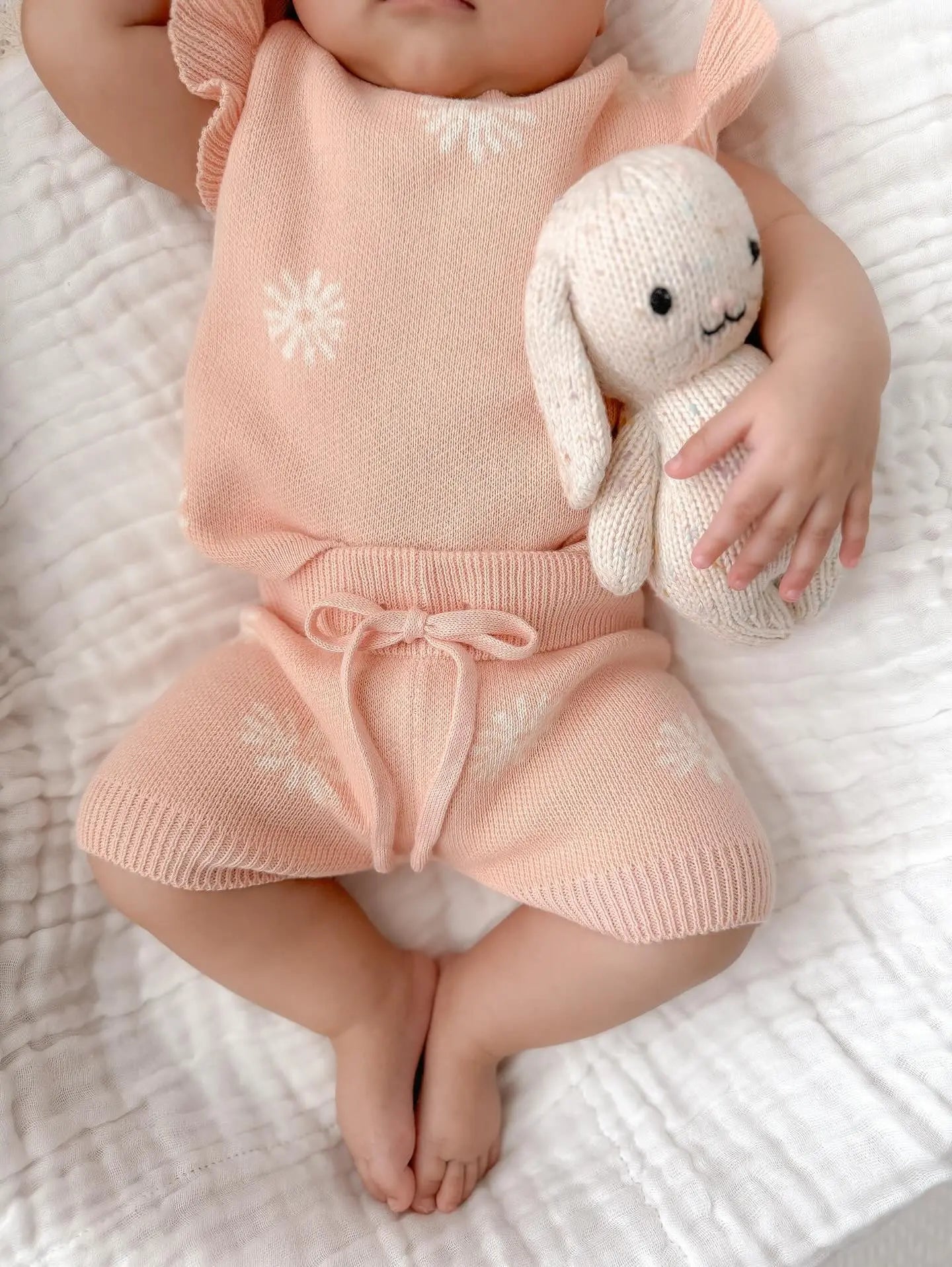 Organic Knit Short Set - Coral Daisies Harp Angel Boutique