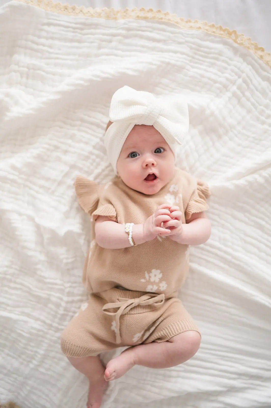 Organic Knit Short Set - Tan Floral Harp Angel Boutique
