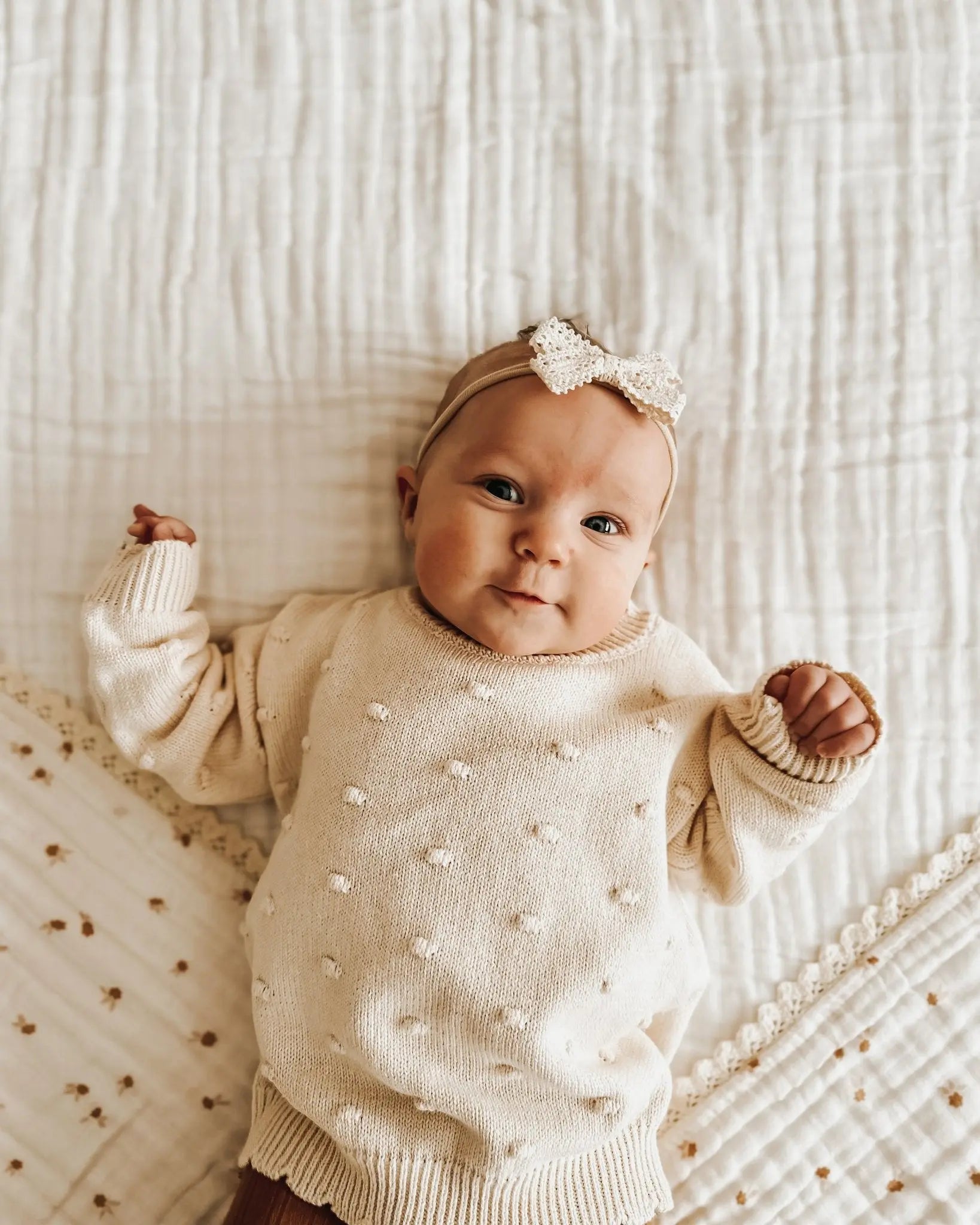 Organic Knit Sweater - Cream Pom Harp Angel Boutique