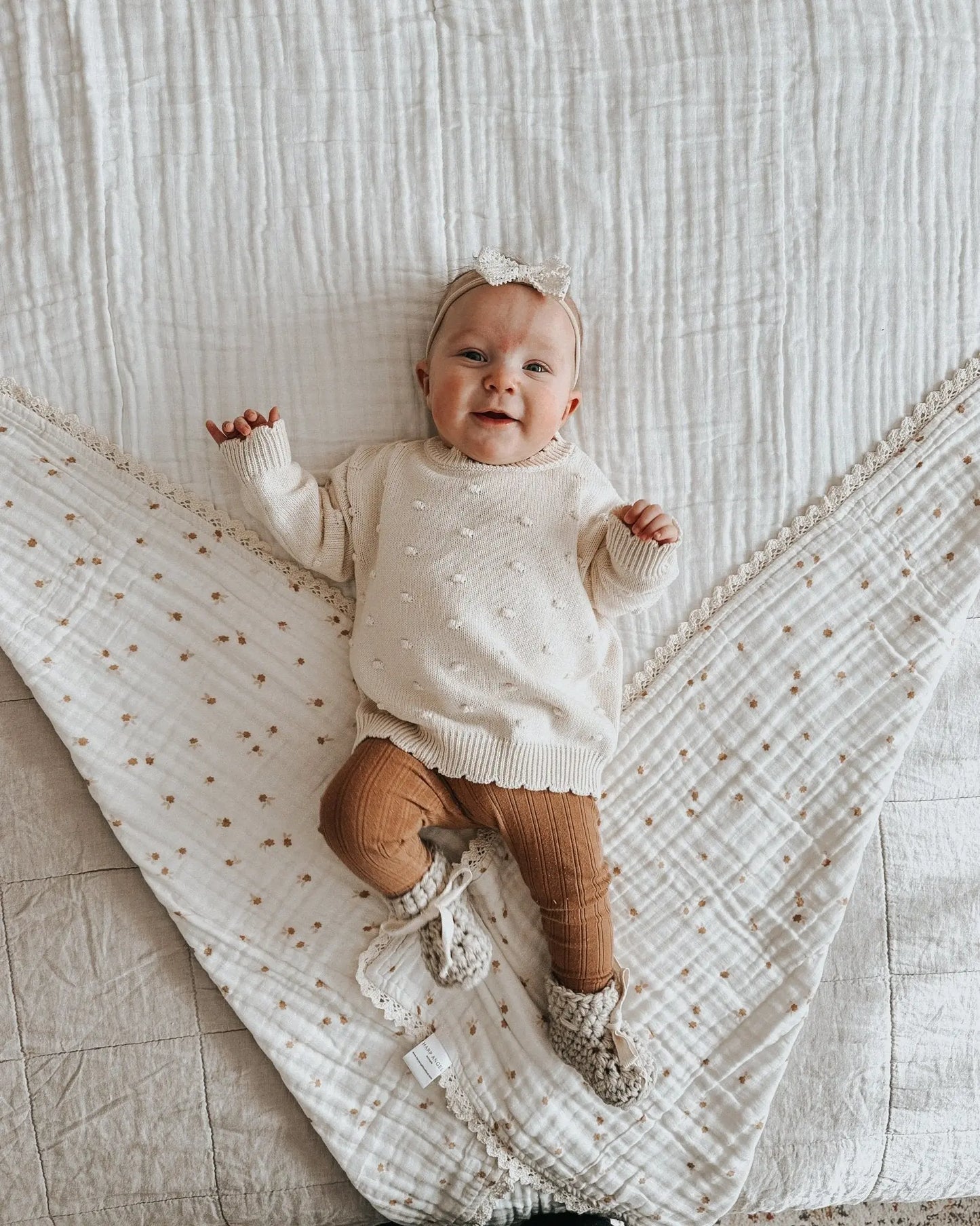 Organic Knit Sweater - Cream Pom Harp Angel Boutique