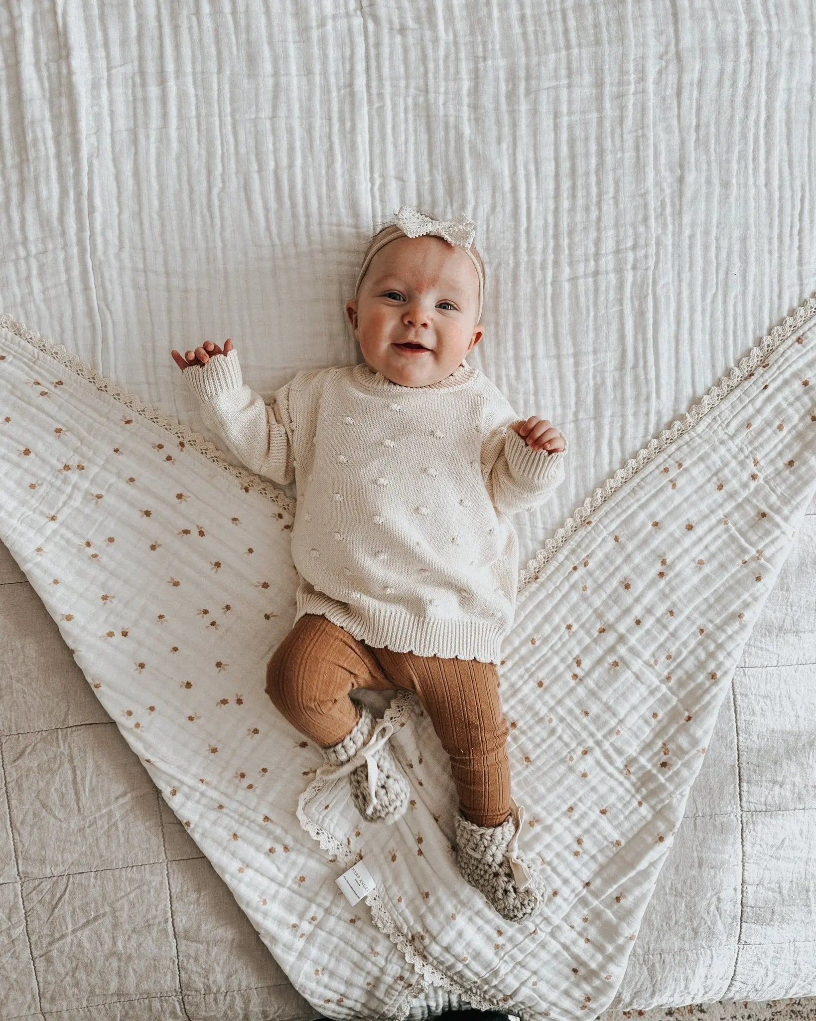 Organic Knit Sweater - Cream Pom Harp Angel Boutique