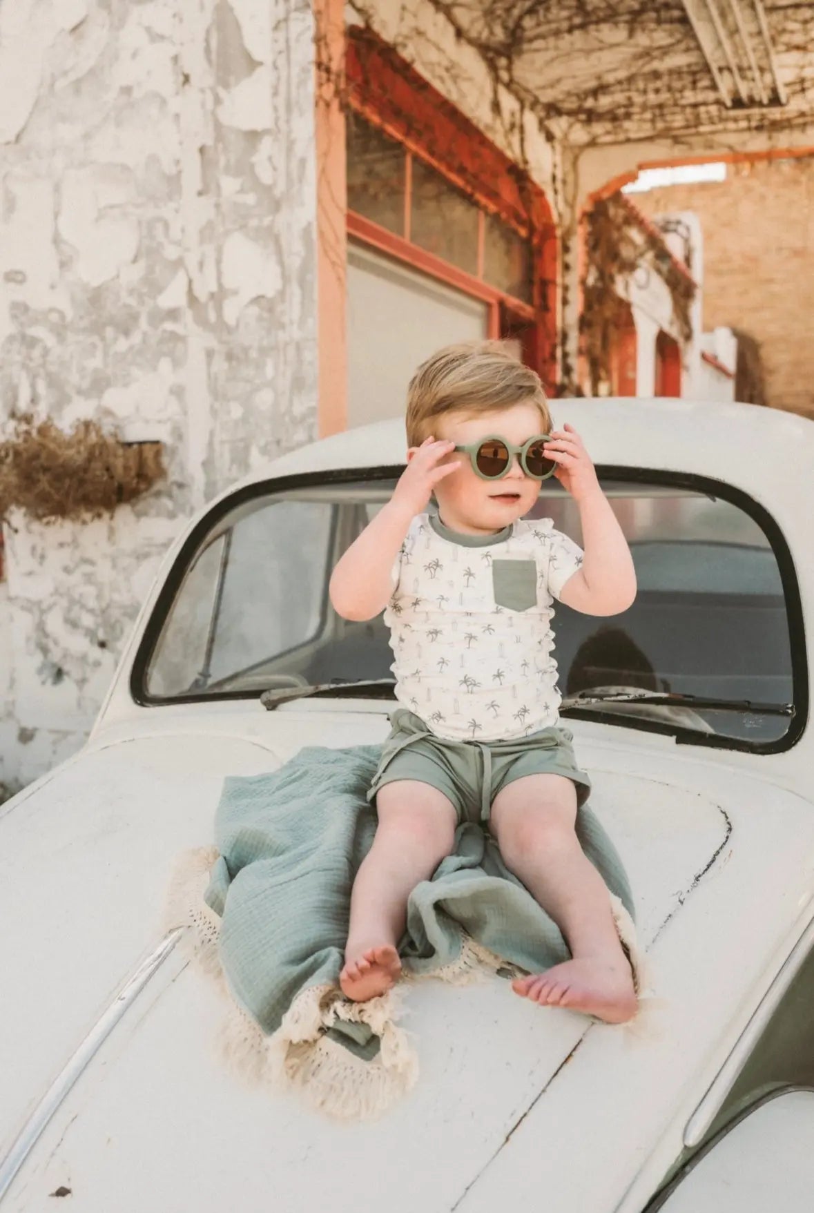 Harp Angel Boutique Organic Cotton Short Sleeve Shirt with Palm Beach Design - Apparel & Accessories > Clothing > Baby & Toddler Clothing > Baby & Toddler Tops Tops