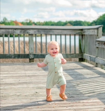 organic short sleeve baby romper by LUCY LUE ORGANICS at Everetts Place