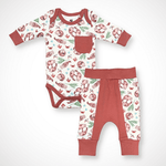 Baby two-piece set with long sleeve otter print bodysuit and matching pants with elastic waistband