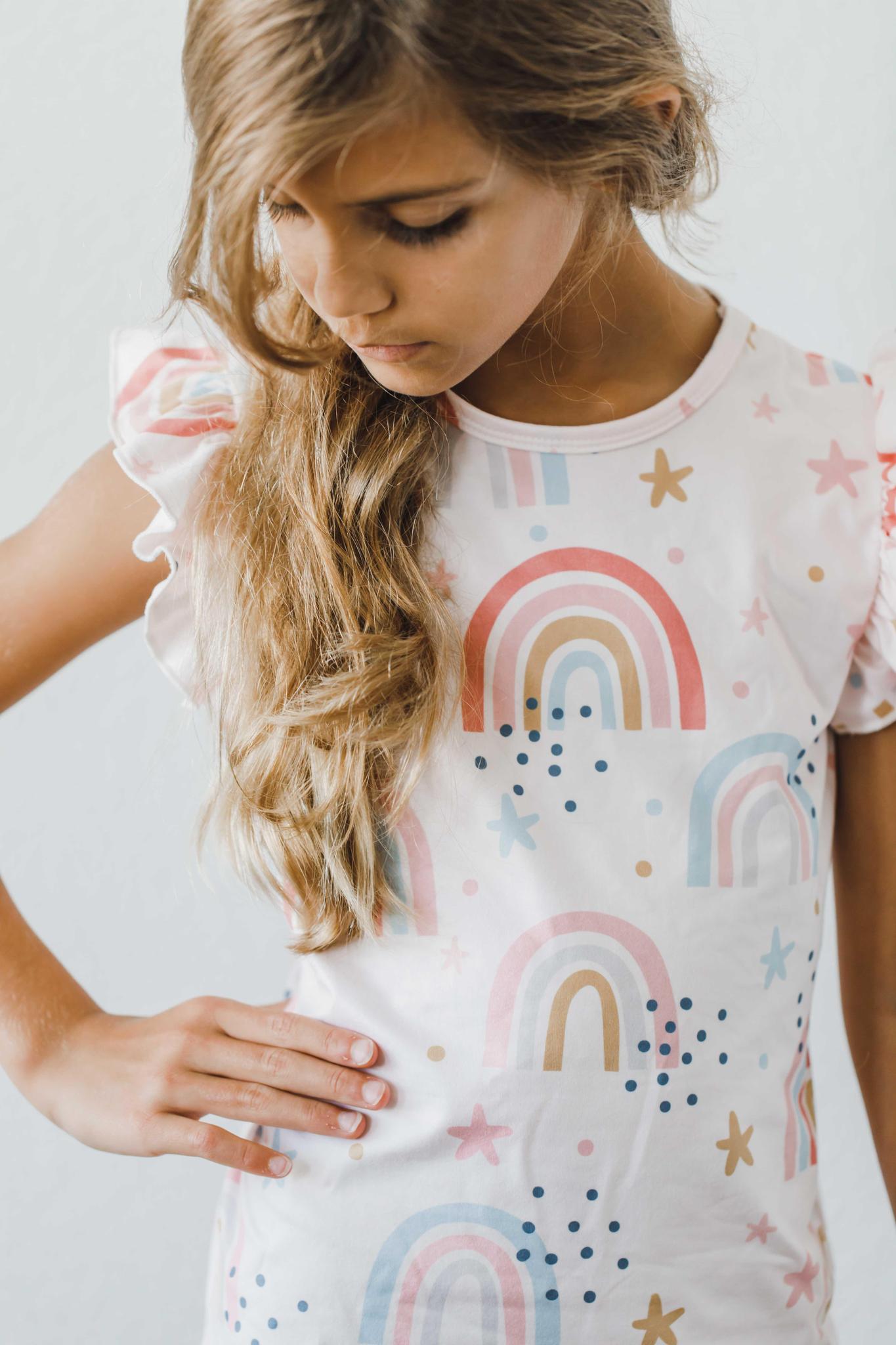 Over the Rainbow Short Sleeve Ruffle Tee Mila Rose Mila & Rose ® Everetts Place: Online Boutique