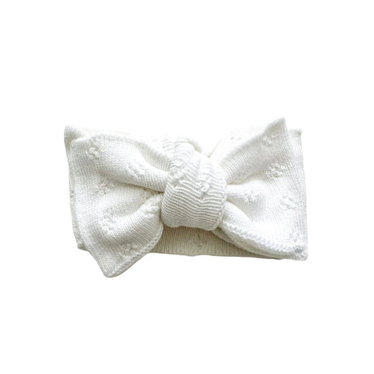 Oversized Bow Headband - White Pointelle Knit Harp Angel Boutique
