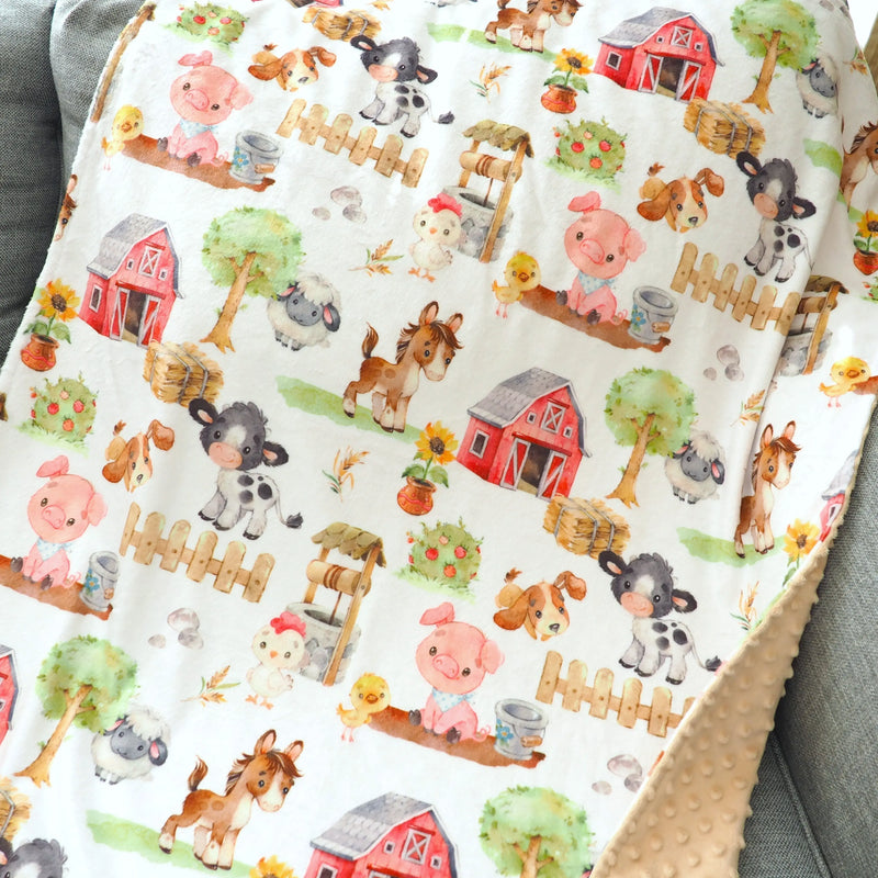 Baby & Toddler Minky Blanket with Farm Animal Print, Soft and Sensory-Stimulating, 30x40 Inches.