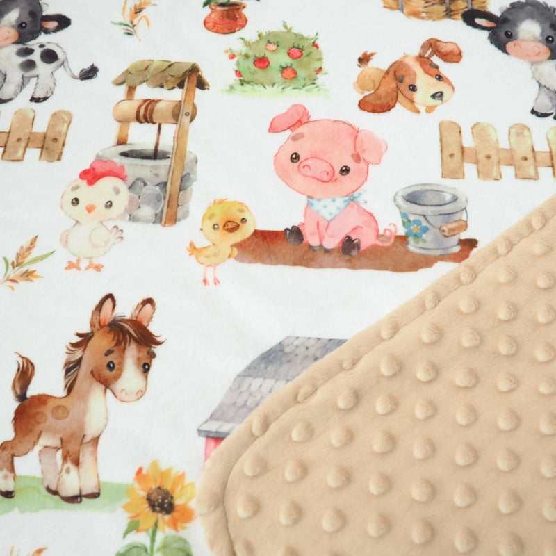 Baby & Toddler Minky Blanket with Farm Animals Print, Soft and Sensory for Ages 0-3.