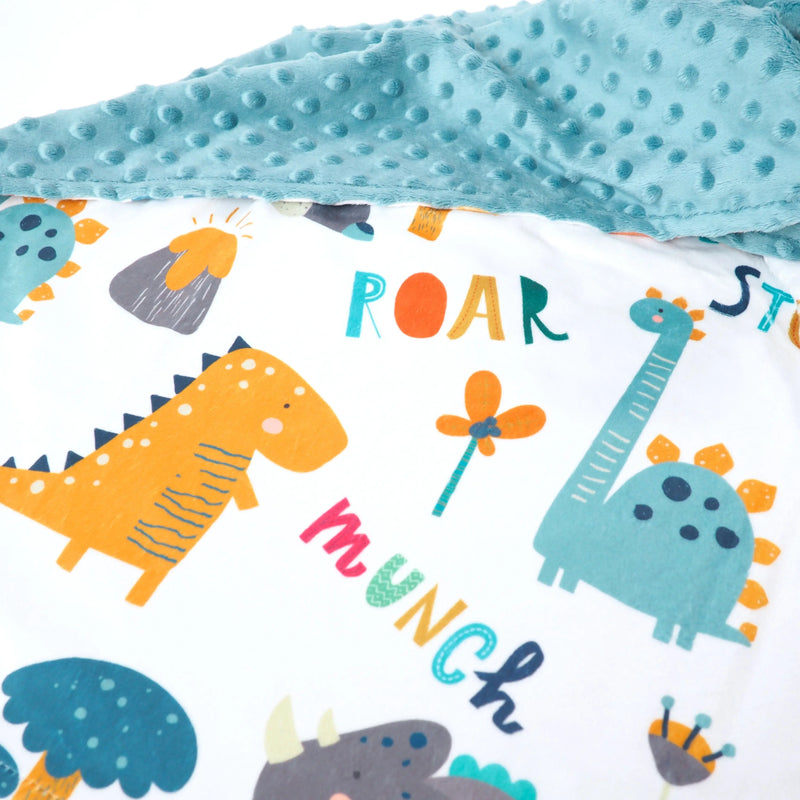 Baby & Toddler Minky Blanket with Dinoland print, blue pattern, premium soft texture, 30x40 inches.