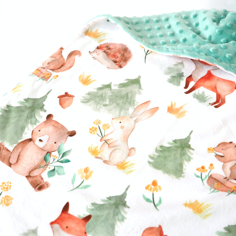 Baby & Toddler Minky Blanket with Forest Animals and Trees Pattern