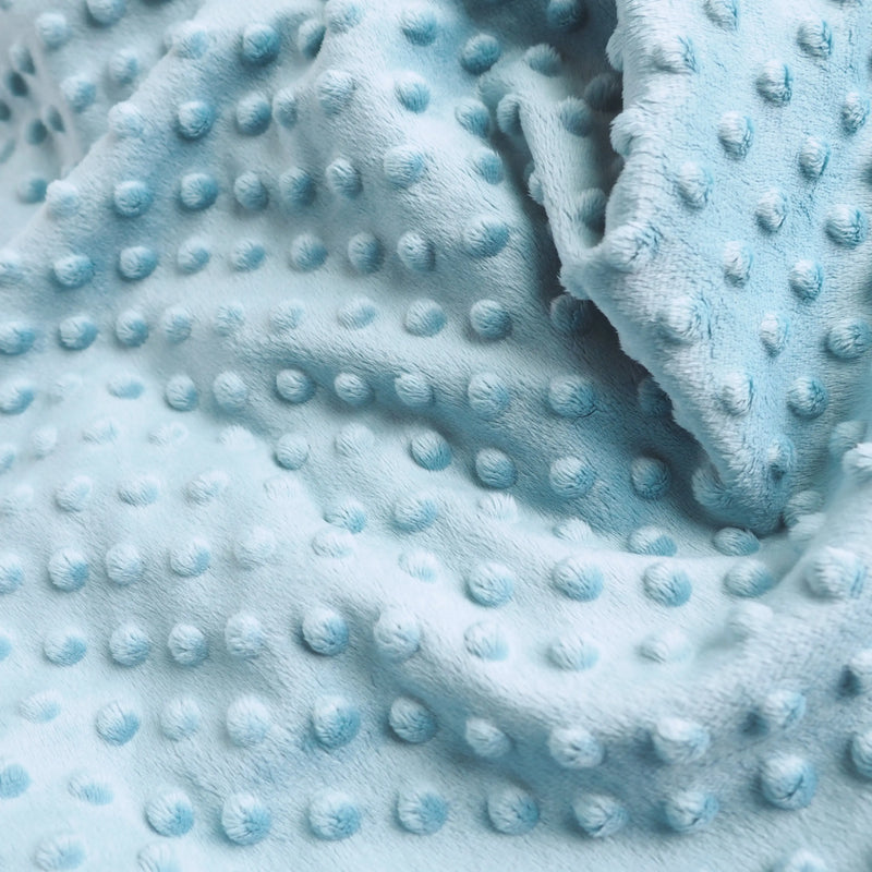 Premium Baby & Toddler Minky Blanket with textured blue dot pattern.
