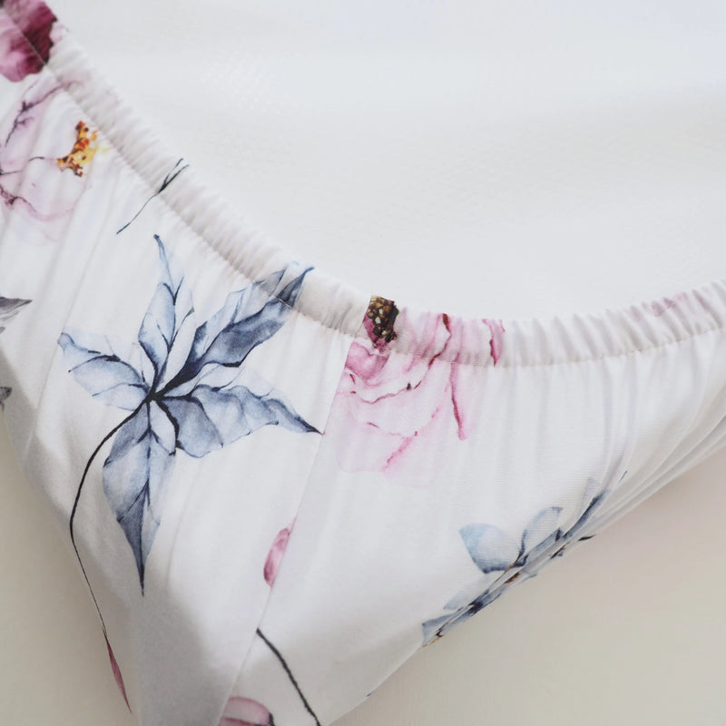 Vintage floral changing pad cover, soft fabric, stretchy fit.