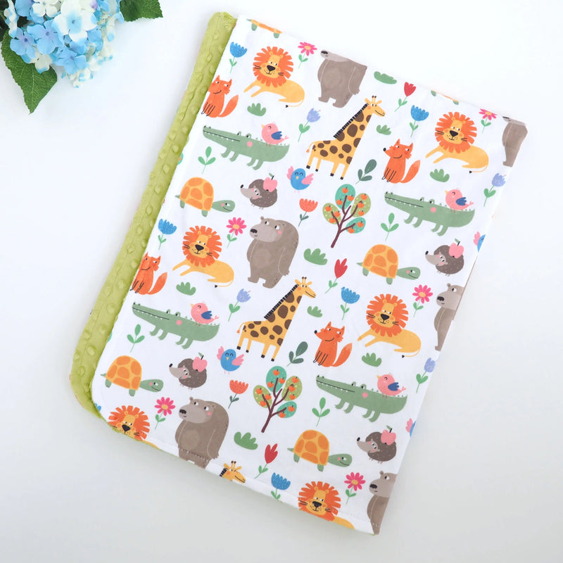 Baby & Toddler Minky Blanket featuring zoo animal print on premium soft fabric.