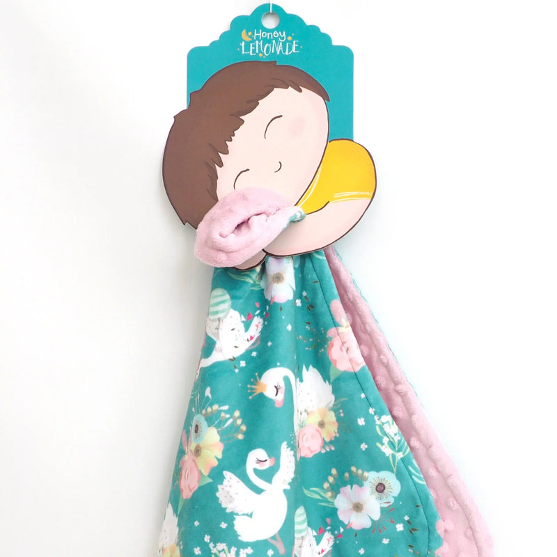 Mini Minky - Swans toddler blanket with swan design and soft Minky fabric for sensory comfort.