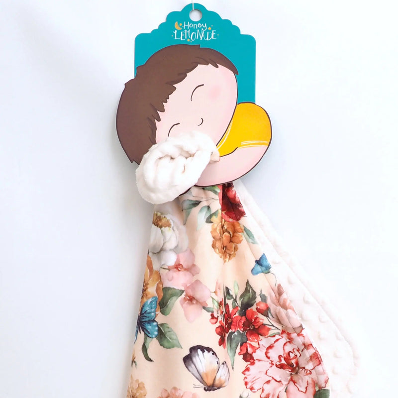 Mini Minky - Royal Garden toddler blanket, floral design, soft Minky fabric, lightweight, 18x18 inches, sensory-friendly.
