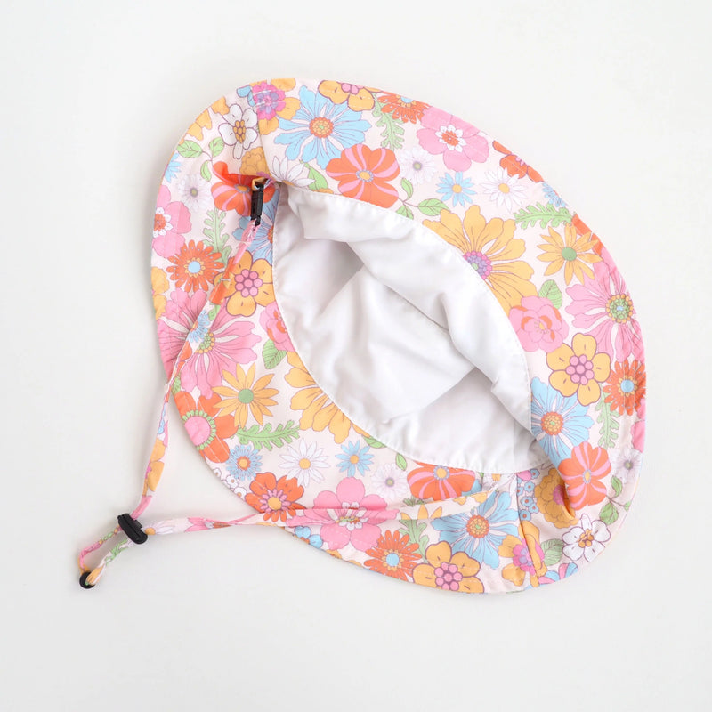 Baby and kids retro floral sun hat with UV protection.