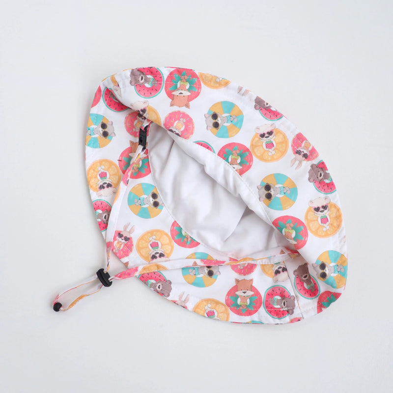 Baby & Kids Sun Hat with colorful floating print for UV protection and comfort.