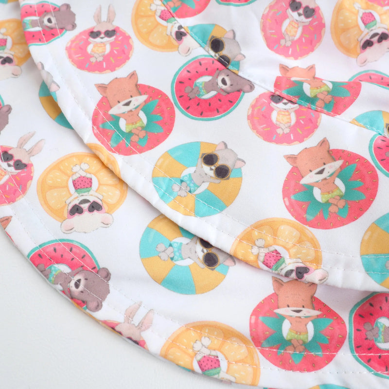 Baby & kids sun hat with colorful animal and fruit design, lightweight and UV protective.