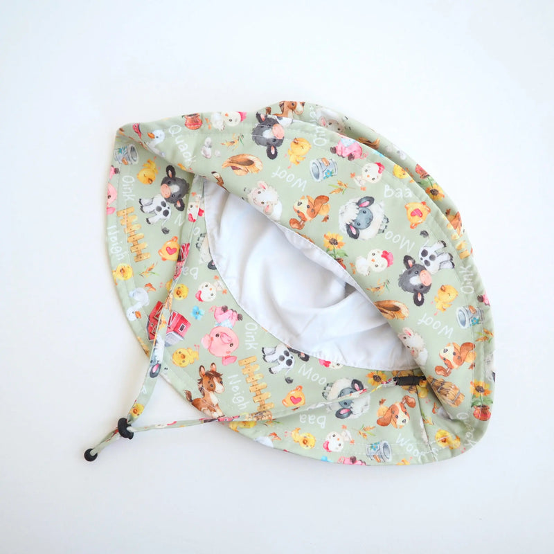 Baby & Kids Sun Hat with farm animals pattern, lightweight and UV protective.