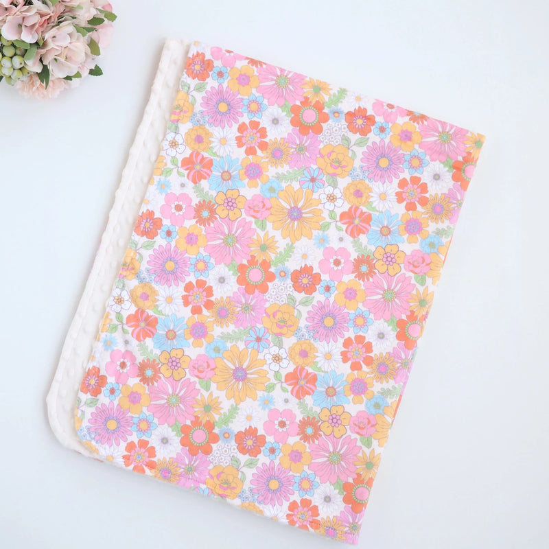 Baby & Toddler Minky Blanket with retro floral pattern, premium quality, 30x40 inches.