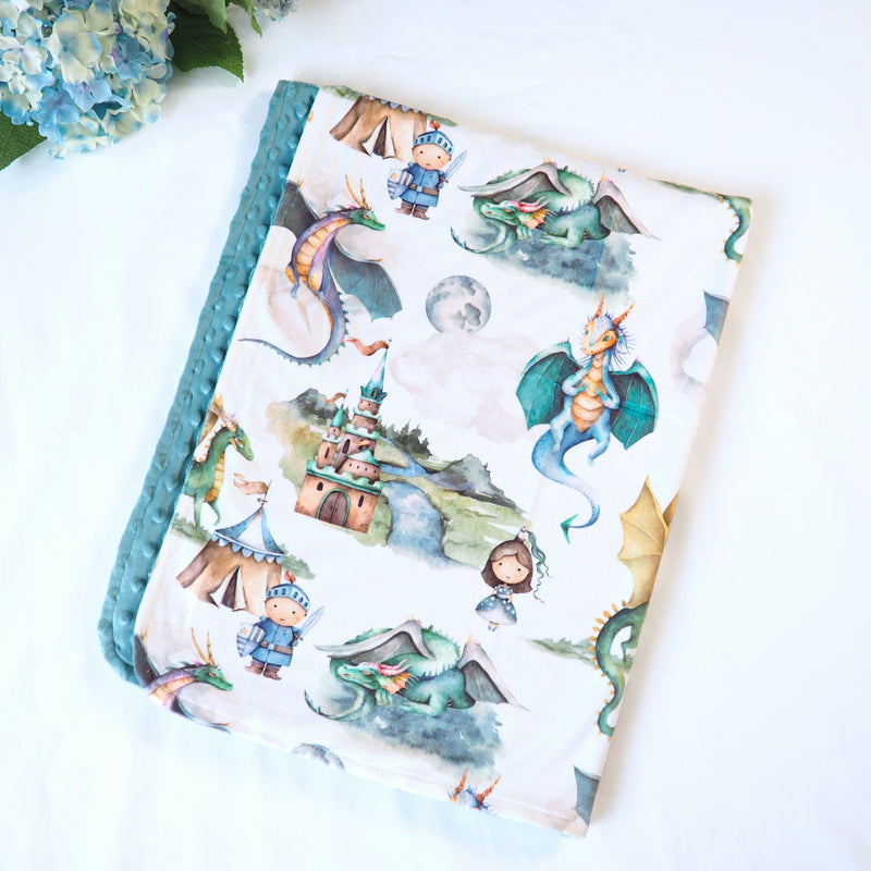Baby & Toddler Minky Blanket with Dragons & Knights design on premium soft fabric.