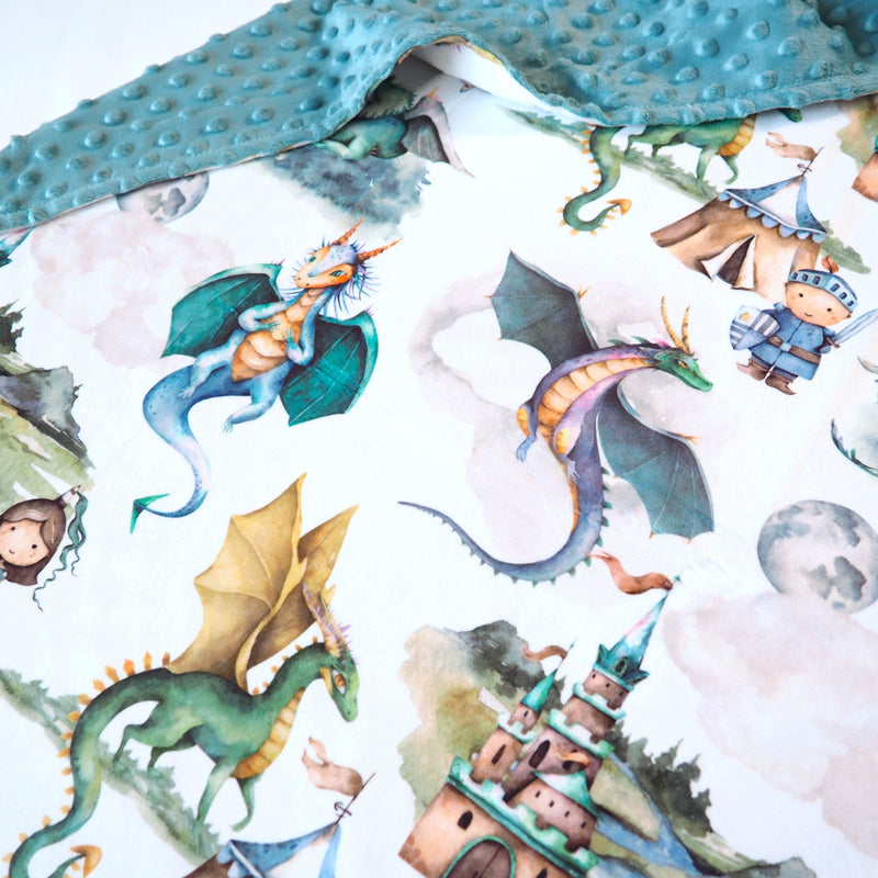 Baby & Toddler Minky Blanket with Dragons & Knights print, soft and sensory-stimulating fabric, 30x40 inches.