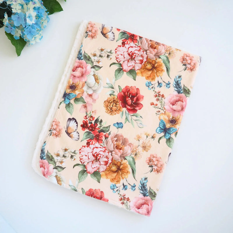 Lightweight royal garden floral blanket for babies and toddlers, made with soft minky fabric.
