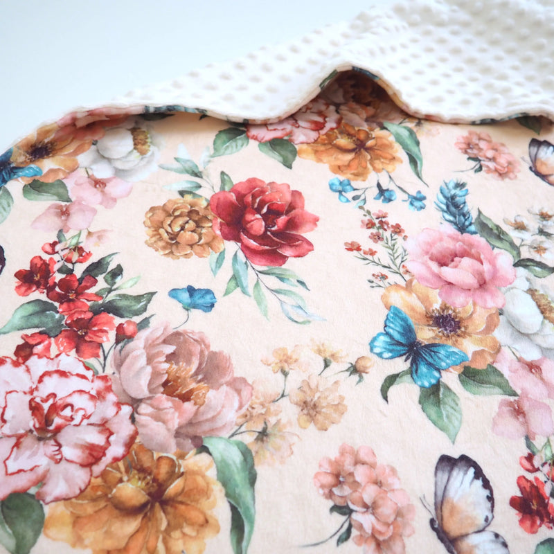 Lightweight floral baby blanket with premium minky fabric, 30x40 inches.