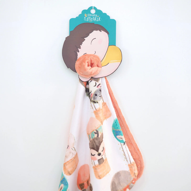 Mini Minky hot air balloon toddler blanket with soft minky fabric, lightweight and portable.