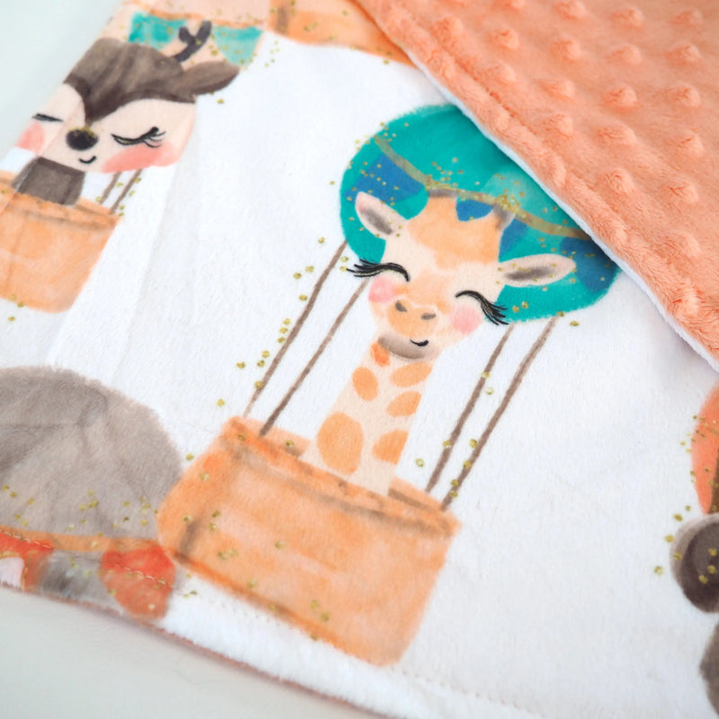 Mini Minky hot air balloon blanket with soft minky fabric, perfect for toddlers.