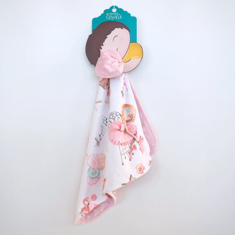 Mini Minky - Ballerinas toddler blanket, pink, lightweight, premium Minky fabric, 18x18 inches, sensory dot texture.