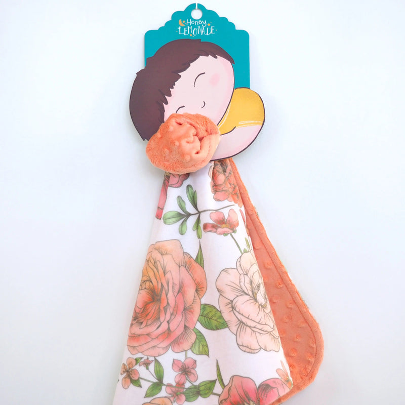 Mini Minky botanical floral toddler blanket with vibrant floral pattern and soft Minky dot texture for sensory stimulation.