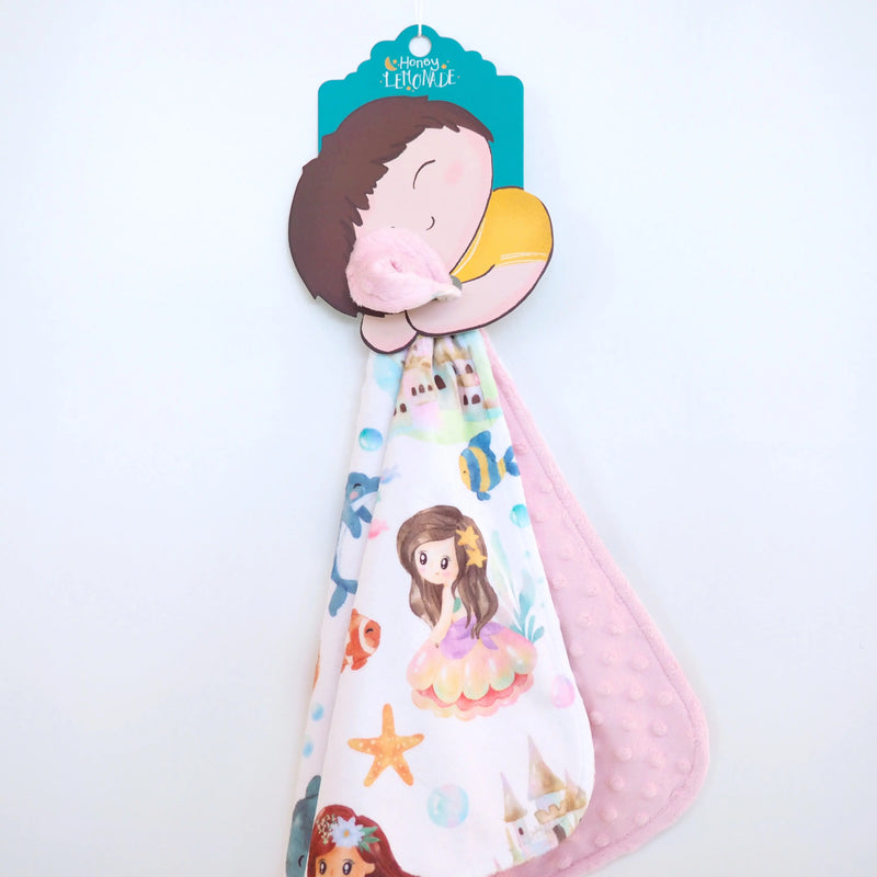 Mini Minky mermaid-themed blanket for toddlers, featuring premium Minky fabric and sensory dot texture.