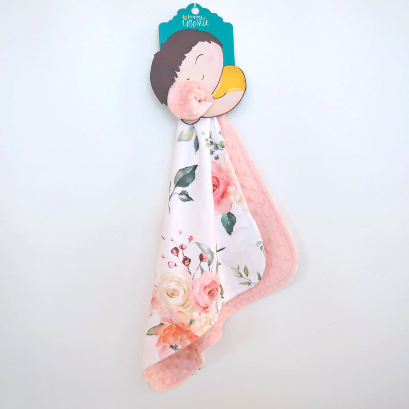 Mini Minky - Peach Floral toddler blanket with floral design, lightweight Minky fabric, 18x18 inches.